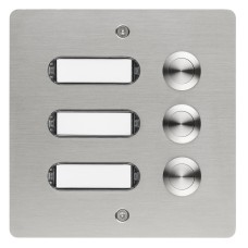 square doorbell panel, 3 pushes, stainless steel, flush-mounted